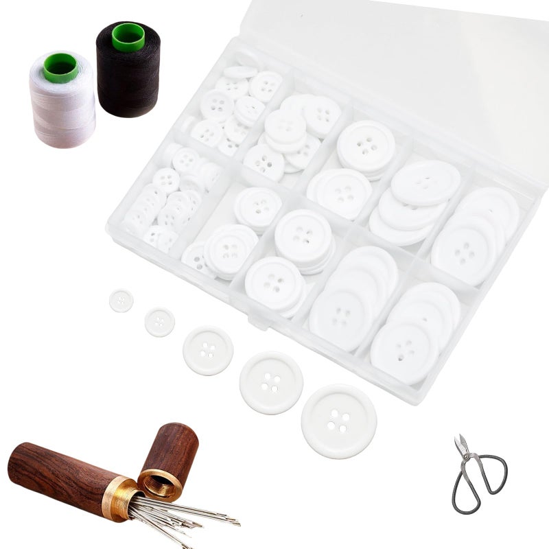 Lilaly 100 pcs White Buttons for Crafts Buttons, Button DIY Buttons, Mixed Sewing Buttons, 5 Sizes of White Round Mixed Buttons Suitable for for Crafts, Coats, Shirts, Pants, Shorts and More (White) - Image 4